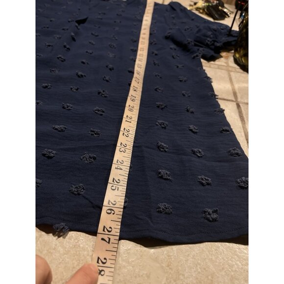 Merokeety Womens Blouse Navy Swiss Pom Pom Dot Short Sleeve Tunic Top Size L - Picture 10 of 13